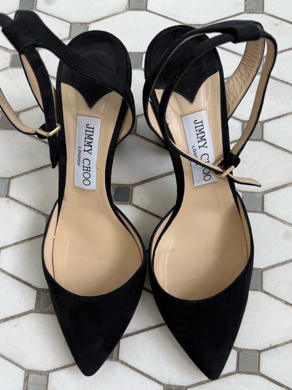 Jimmy Choo Black Suede Pointed-Toe Ankle-Strap Pumps - Mickey 85